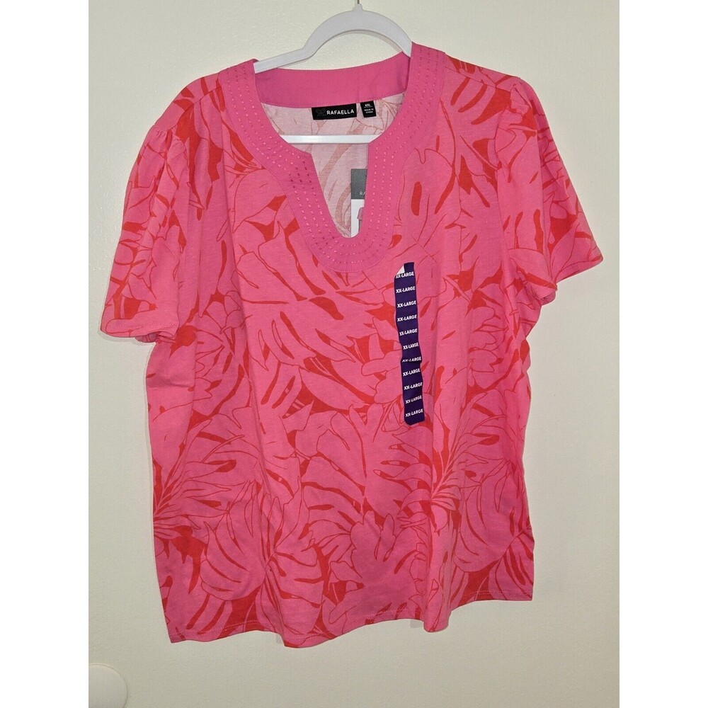 Rafaella Women's Soft 100%‎ Cotton Jersey Short Sleeve V Neck Top Size XXL